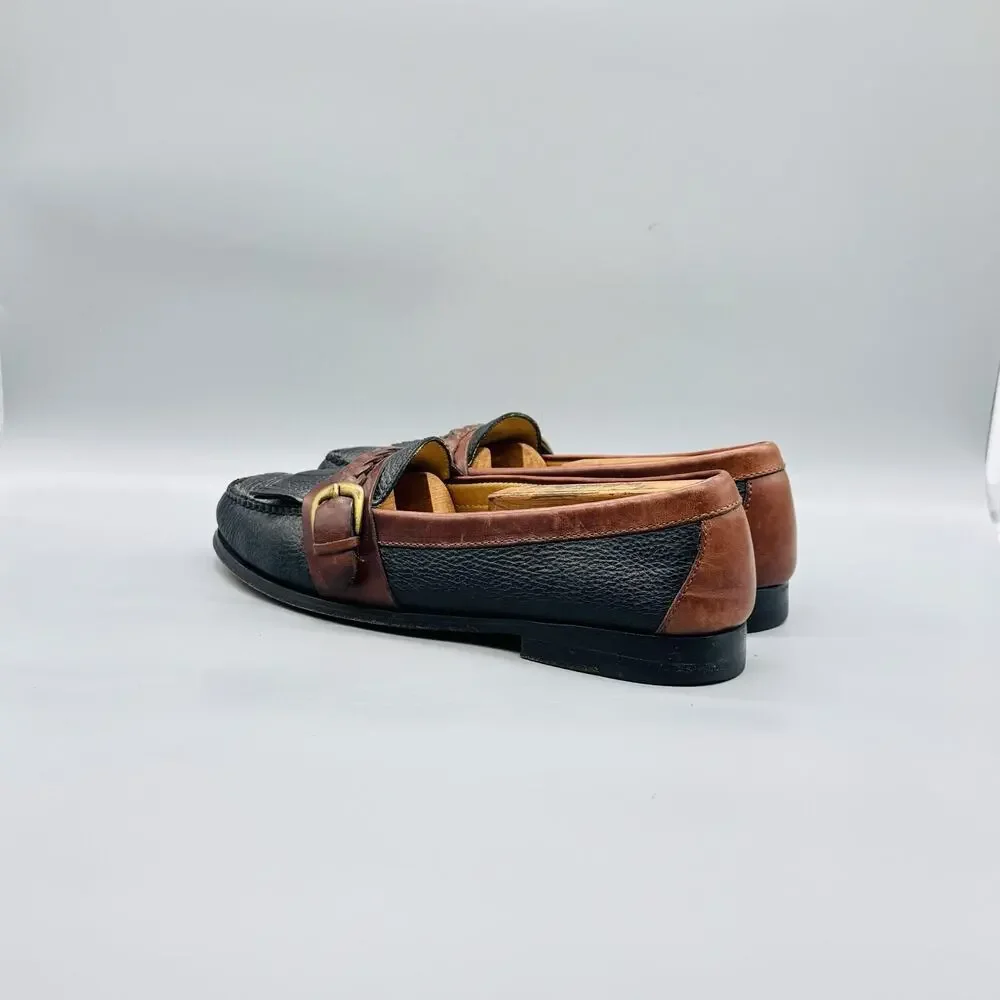 Cole Haan Shoes Mens 8.5 Black Leather City Monk Strap Loafers Fringe Buckle